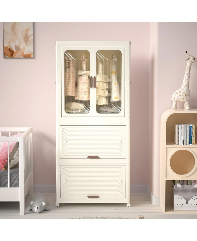 Streamdale Portable Wardrobe Closet with Hanging Rod & Cubbies