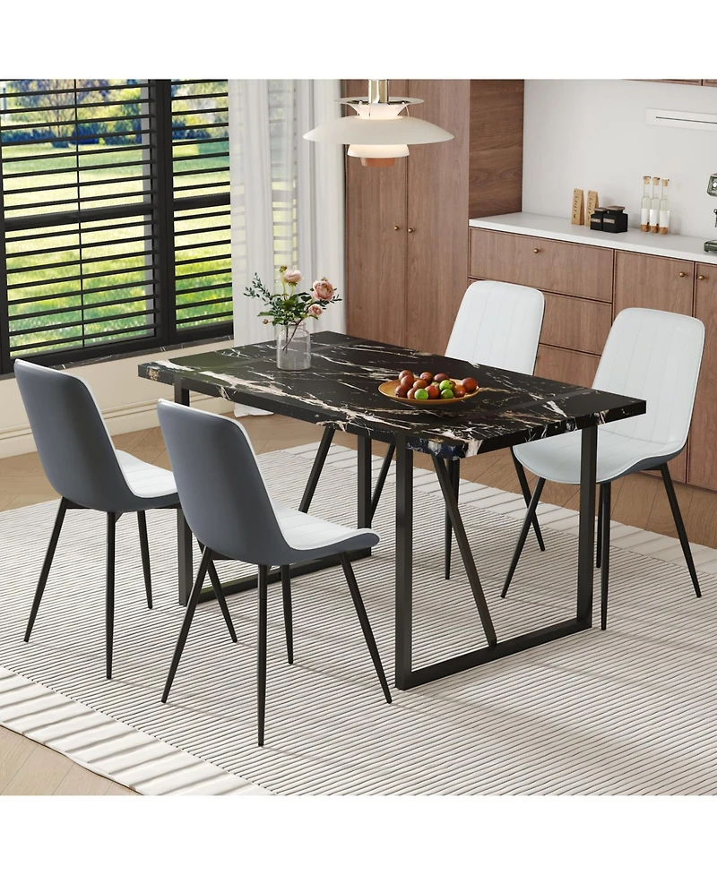 Streamdale Black Marble Dining Set - 55" Table & 4 Pu Chairs