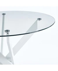Streamdale Modern Cross-Leg Dining Table with Tempered Glass (90x90x75cm)