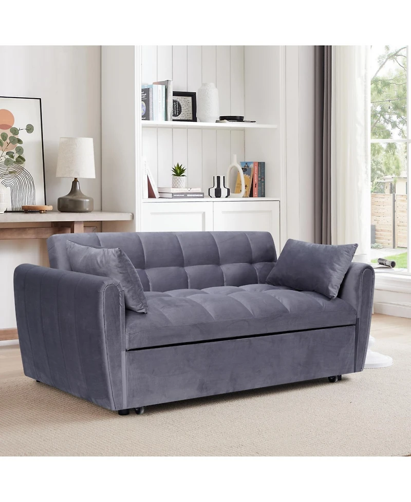 Streamdale 3-in-1 Velvet Sofa Bed with Adjustable Back (64.9", Dark Grey)