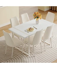 Streamdale 55" Cream Mdf Dining Set w/ 6 Armless Striped Chairs