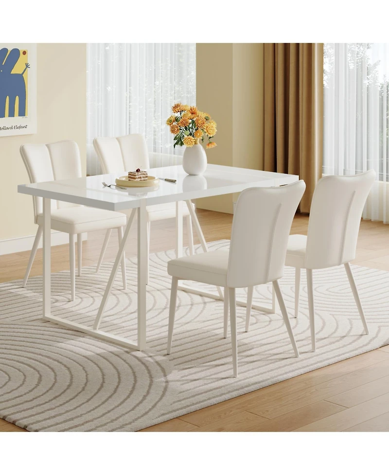 Streamdale 55" Cream Mdf Dining Table Set with 4 Armless Chairs