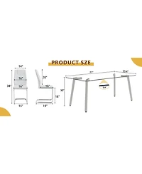 Streamdale 71" Rectangular Glass Dining Table & 8 White Pu Chairs