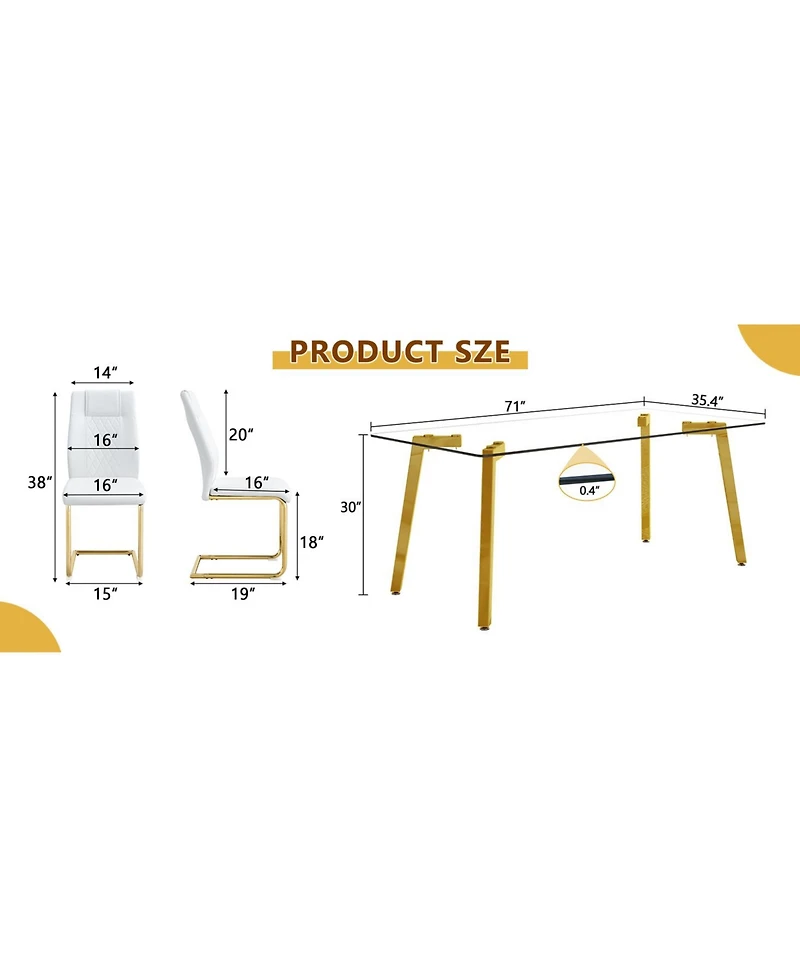 Streamdale Golden Leg Glass Table & 6 White Pu Chairs