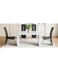 White Marble Dining Set - 4 Pu Chairs, Silver Legs