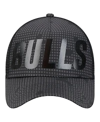New Era Men's Black Chicago Bulls Midnight Ink Tonal A-Frame Trucker 9FORTY Adjustable Hat