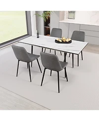 Streamdale White Extendable Dining Set Table & 4 Grey Chairs