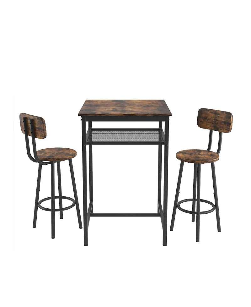 Streamdale Rustic Brown Bar Table with Backrest Stools