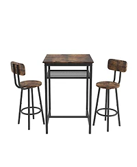 Streamdale Rustic Brown Bar Table with Backrest Stools