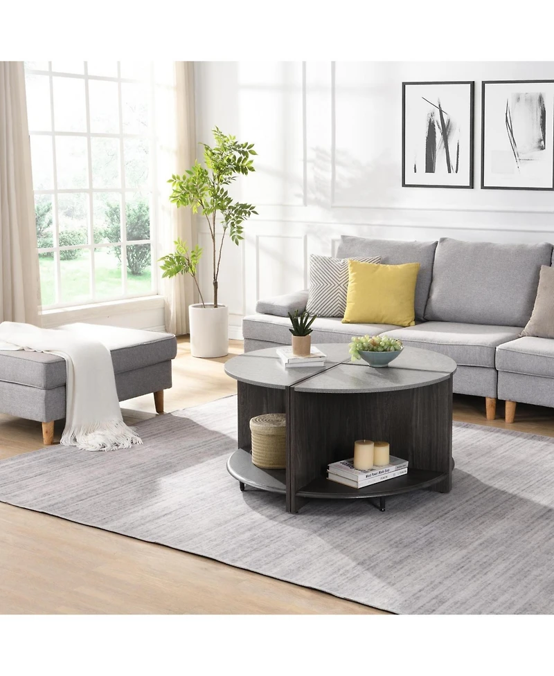 Streamdale 4 Piece of Industrial Round Coffee Table,Sturdy and Easy Assembly, 2-Tier with Storage for Living Room, Garden