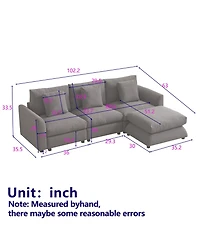 Streamdale 3-Seat Modular Sofa with Ottoman, L-Shaped Sleeper Sofa, 102.2