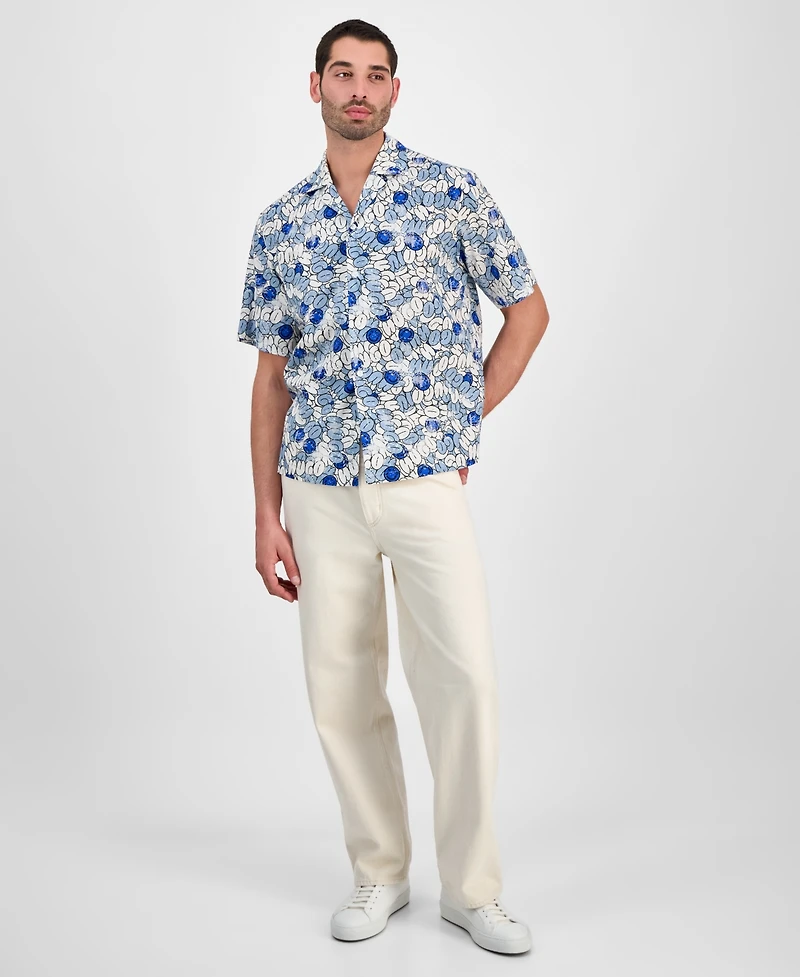 Hugo by Boss Men's Eligino Relaxed Fit Short Sleeve Abstract Print Button-Front Camp Shirt