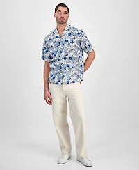 Hugo by Boss Men's Eligino Relaxed Fit Short Sleeve Abstract Print Button-Front Camp Shirt