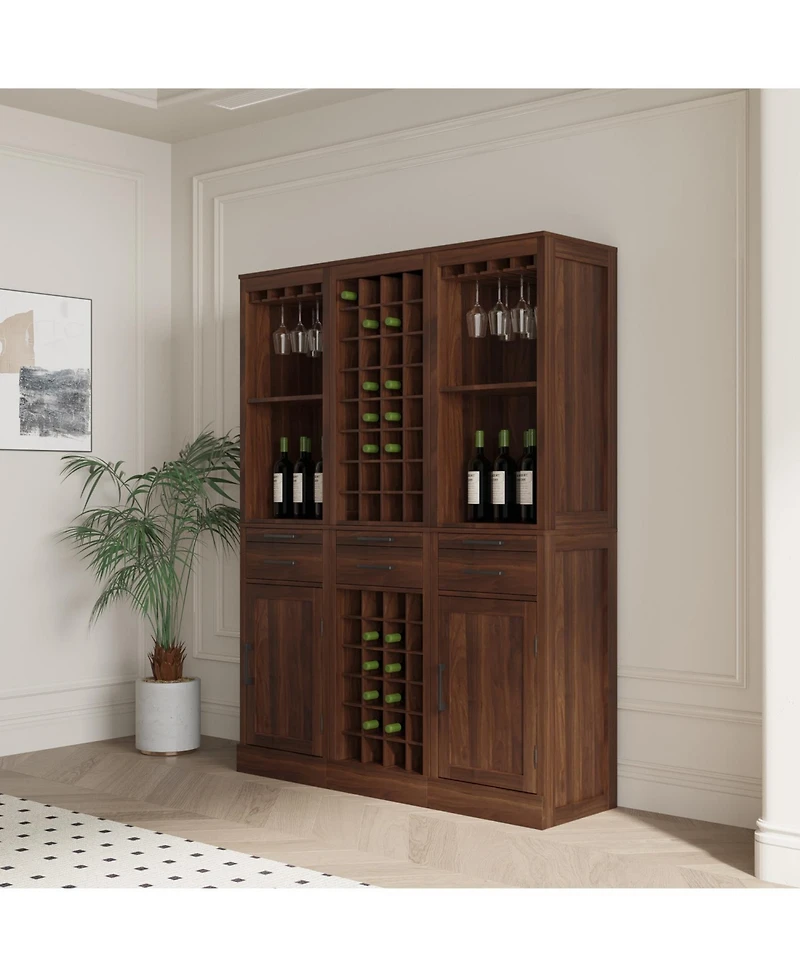 Streamdale brown walnut color modular wine bar cabinet Buffet Cabinet with Hutch for Dining Room