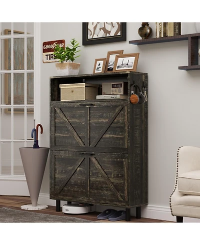 Streamdale Farmhouse Shoe Storage Cabinet with Barn Door and Flip Drawers