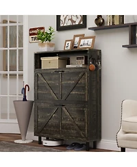 Streamdale Farmhouse Shoe Storage Cabinet with Barn Door and Flip Drawers