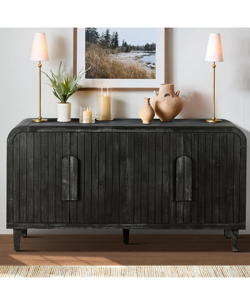 Streamdale 59" Curved Vintage Sideboard with Large Handles and Adjustable Shelves (Antique Black)