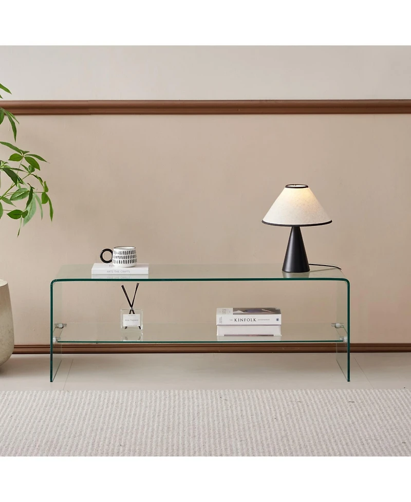 Streamdale Clear Glass Tv Table, Tempered Clear Glass Tv Stand for Living Room