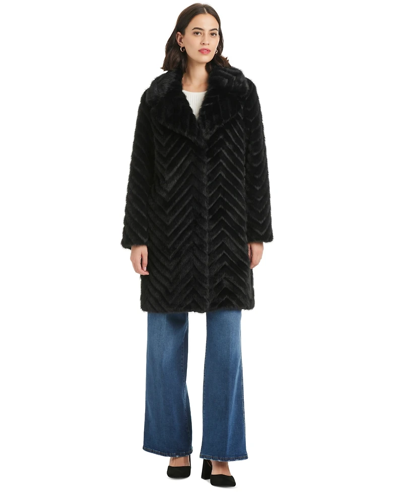 Jones New York Women's Chevron Textured Faux-Fur Coat, Exclusively at Macy's