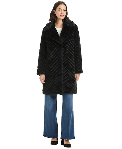 Jones New York Women's Chevron Textured Faux-Fur Coat, Exclusively at Macy's