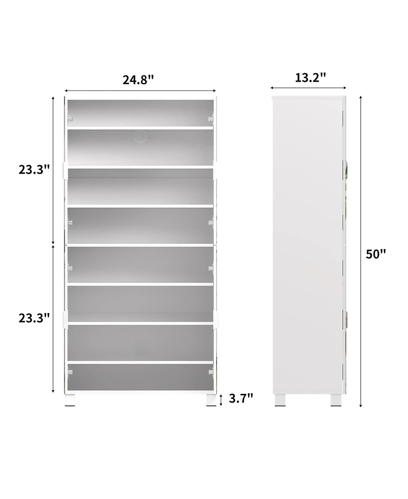 4-Drawer Shoe Cabinet with Mirror and 4-Door Closet (White)