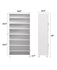 4-Drawer Shoe Cabinet with Mirror and 4-Door Closet (White)