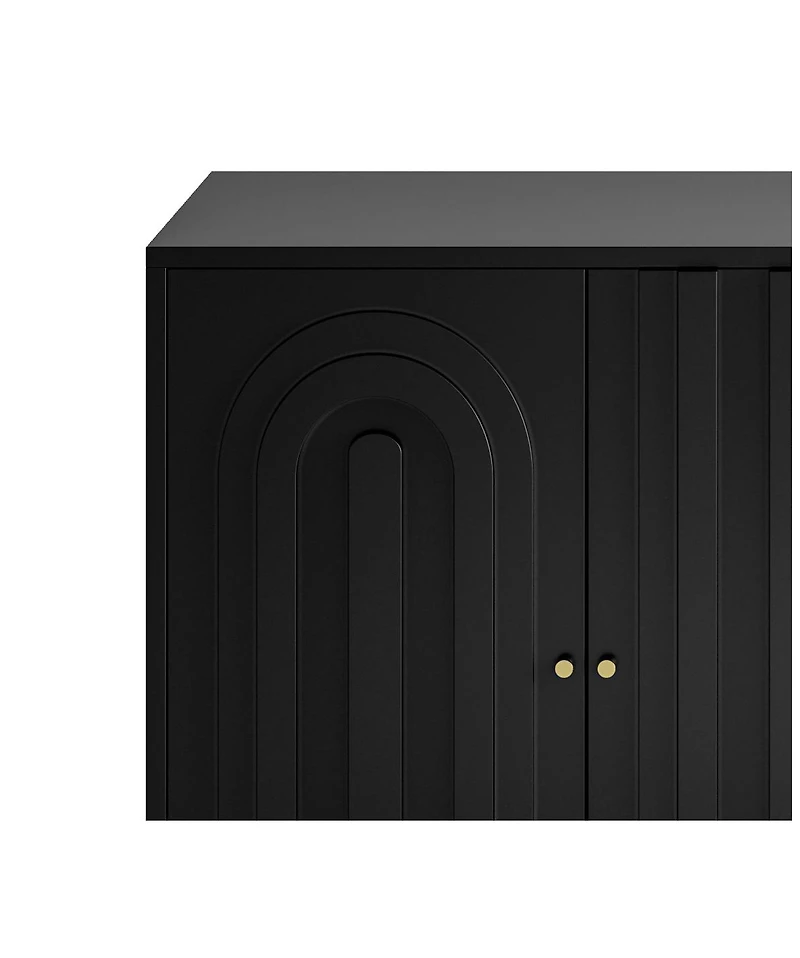 Streamdale Black Lacquered 4-Door Sideboard Cabinet for Living Room and Beyond