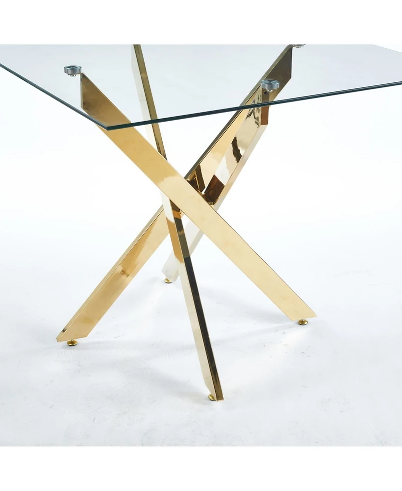 Streamdale Modern Square Dining Table with Tempered Glass Top and Metal Legs (90x90x75cm)