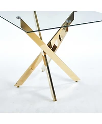 Streamdale Modern Square Dining Table with Tempered Glass Top and Metal Legs (90x90x75cm)