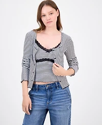 Just Polly Juniors' Cotton Rib-Knit Striped Tank & Cardigan Set