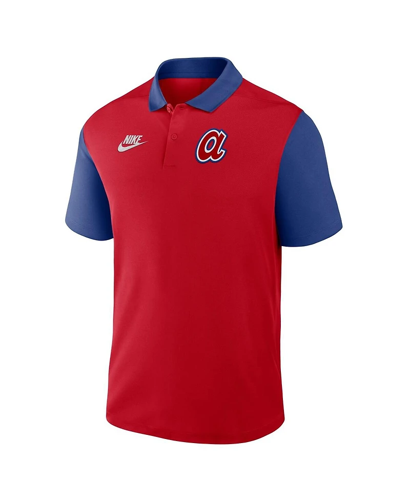 Nike Men's Red/Royal Atlanta Braves Cooperstown Collection Color-Block Victory Performance Polo Shirt