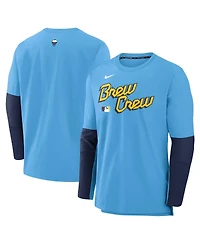 Nike Men's Light Blue Milwaukee Brewers Authentic Collection City Connect Lightweight Player Tri-Blend Performance Long Sleeve T-Shirt