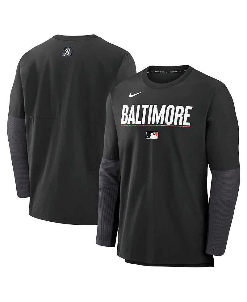 Nike Men's Black Baltimore Orioles Authentic Collection City Connect Lightweight Player Tri-Blend Performance Long Sleeve T-Shirt