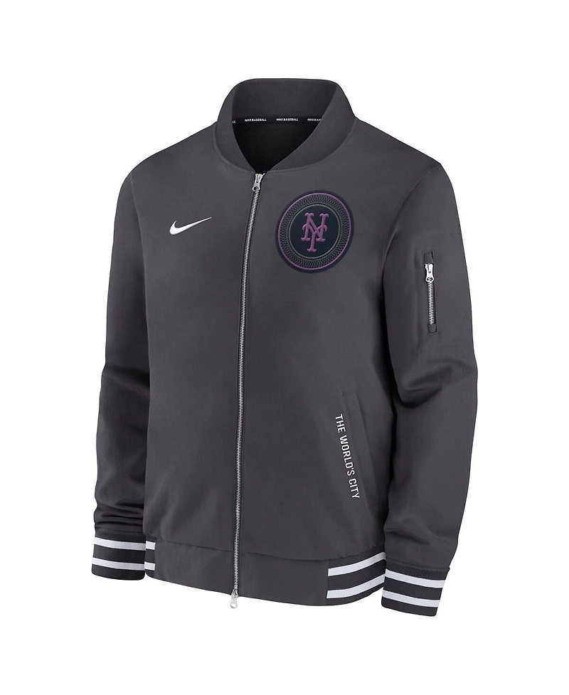 Nike Men's Anthracite New York Mets Authentic Collection City Connect Full-Zip Bomber Jacket