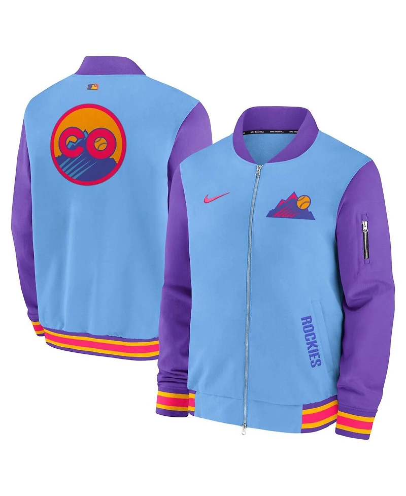 Nike Men's Light Blue/Purple Colorado Rockies 2025 City Connect Authentic Collection Full-Zip Bomber Jacket