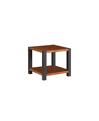 Streamdale 23.6-inch wide square end table, burl wood grain metal countertop, matte black metal double-layer living room end table