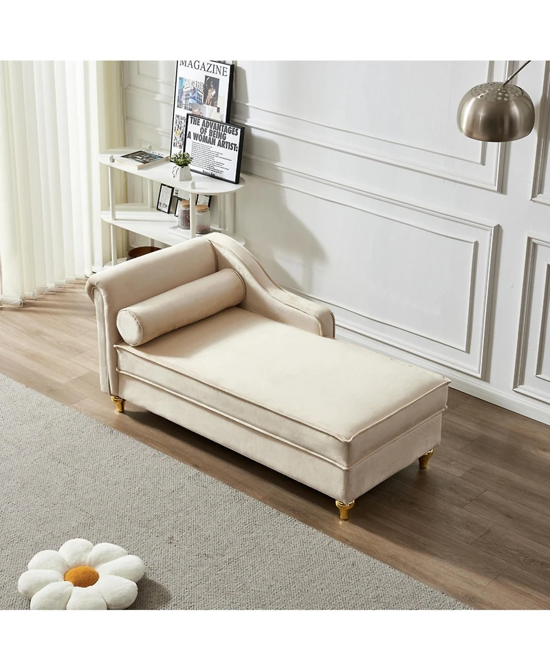 Streamdale Modern Upholstery Chaise Lounge Chair With Storage Velvet (Beige)