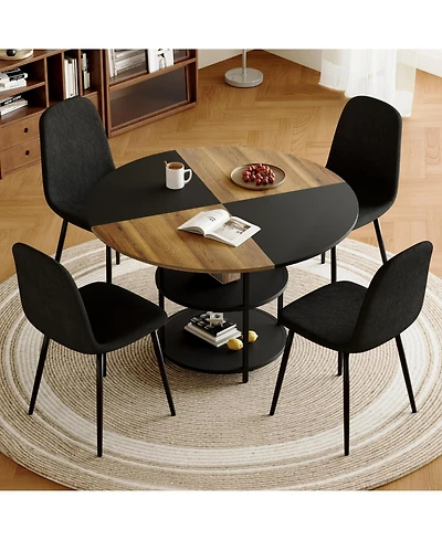 Streamdale Furniture 47" Round Dining Table Set with 4 Black Chairs