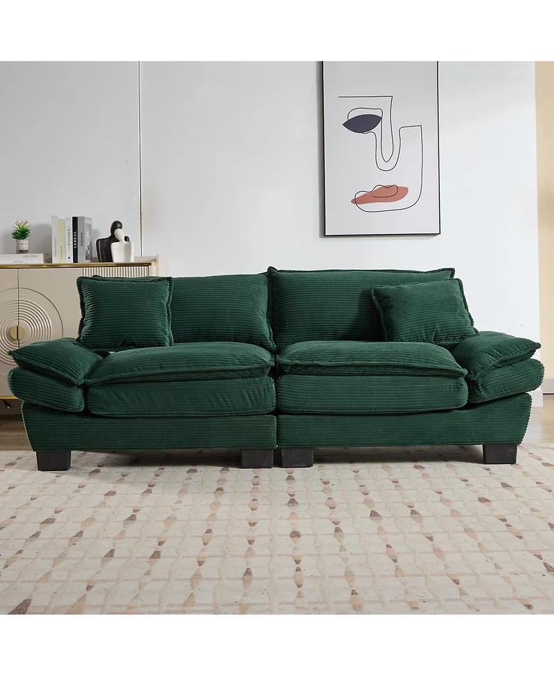 Streamdale Corduroy Loveseat Sleeper Sofa with Pillows - Green