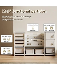 Streamdale Furniture Kids Storage Organizer 8 Bins, 4-Tier Bookcase, 2 Cabinets