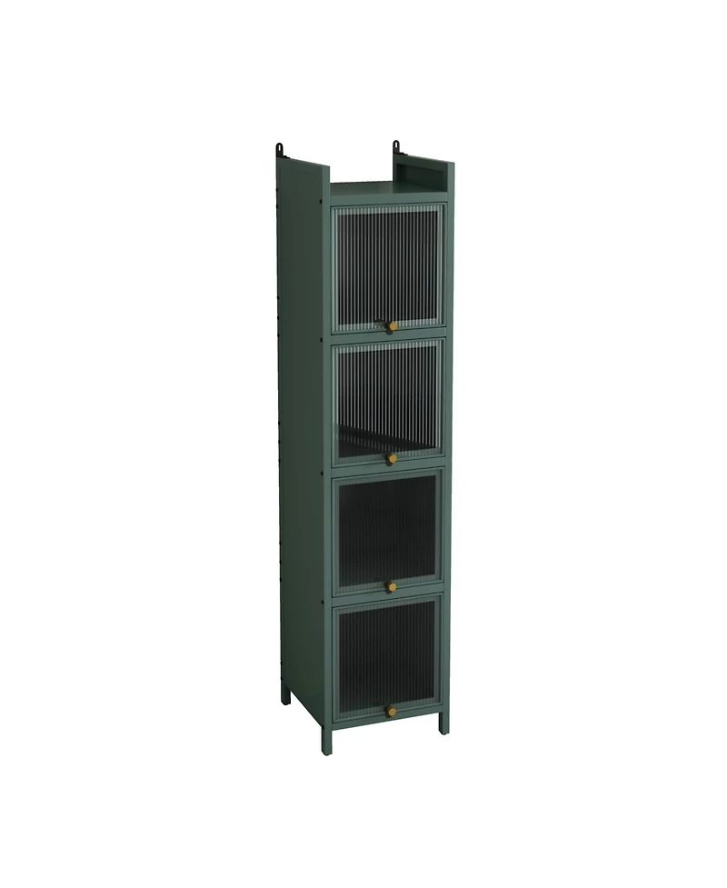 Streamdale Modern 4-Tier Glass Door Cabinet Multi-Purpose Storage for Entryway, Living Room, Bathroom