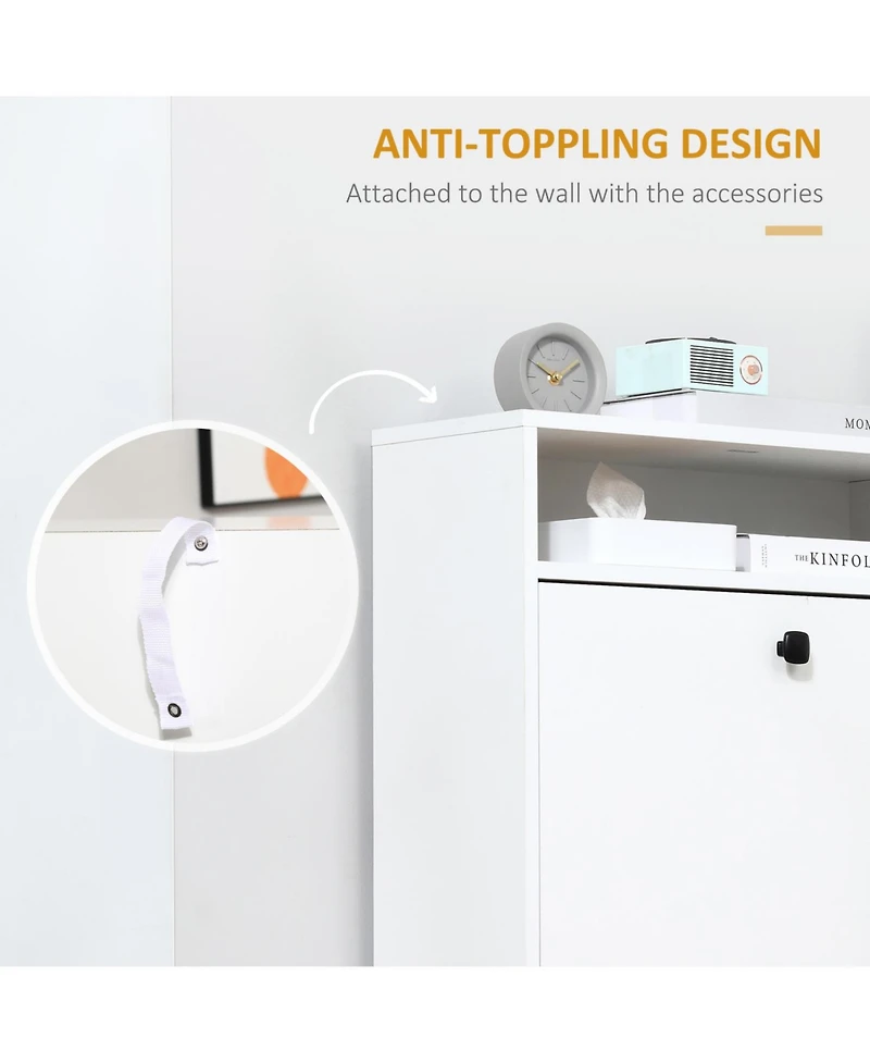Slim Shoe Cabinet, Trendy Shoe Storage Cabinet with 3 Large Fold-Out Drawers & a Spacious Top Surface for Small Items, White