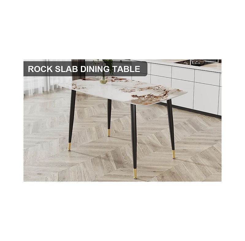 Pristine Dining Table: Patterned Sintered Stone Top on Black Legs (50"30"30")