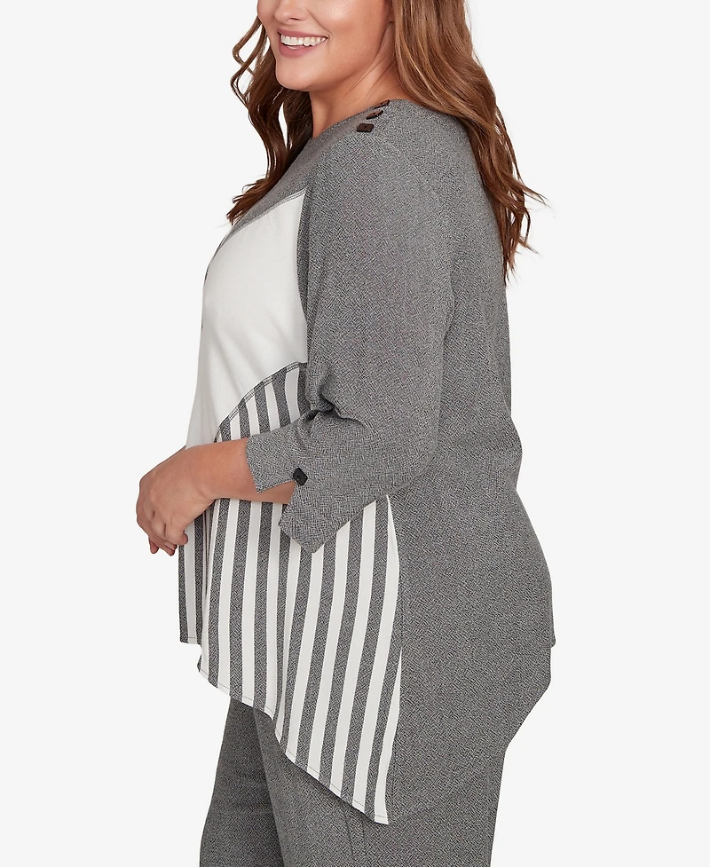 Alfred Dunner Plus Santa Barbara Diagonal Spliced Stripe Top