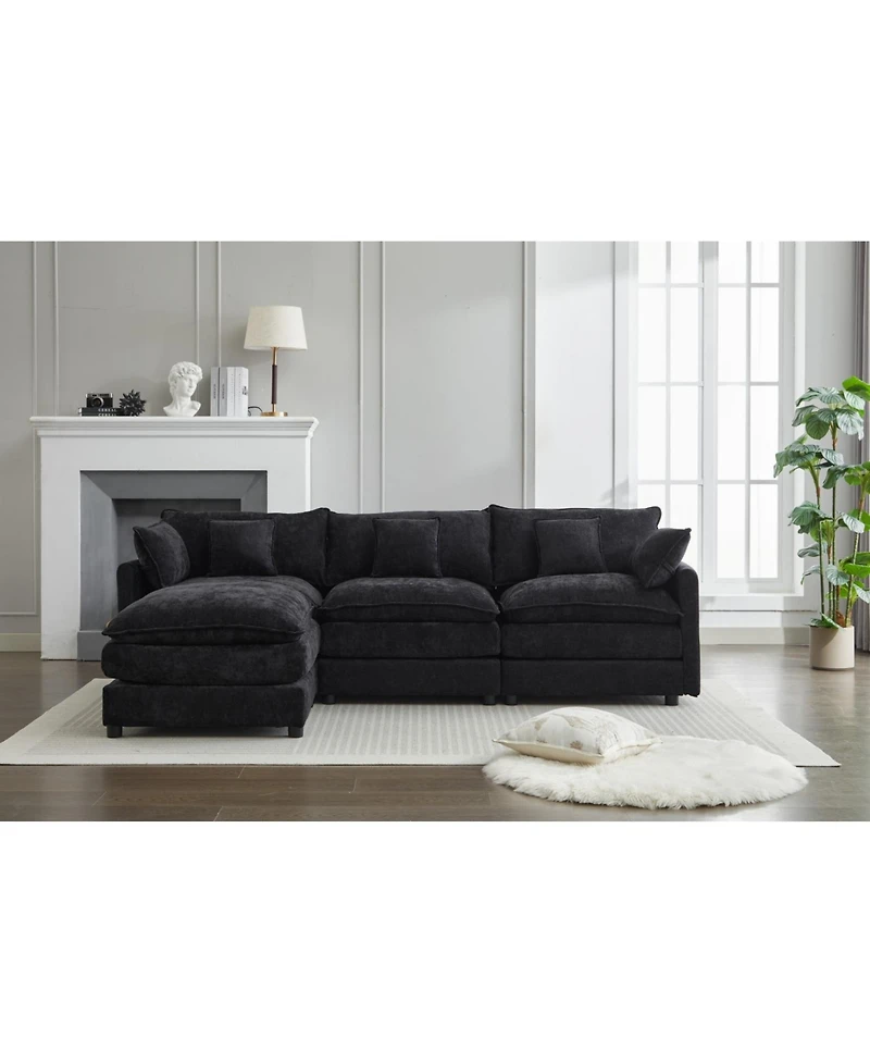 Streamdale Modular Sectional Sofa, 3-Seater Sofa with Ottoman, Modern L-Shaped Sofa for Living Room Bedroom Apartment
