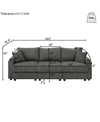 Streamdale Modern Sofa Bed with Storage, Ottomans, & Charging Ports