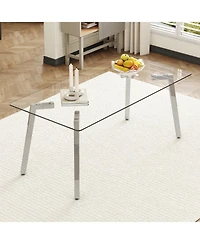 Streamdale 71" Glass Top Dining Table, Silver Metal Legs