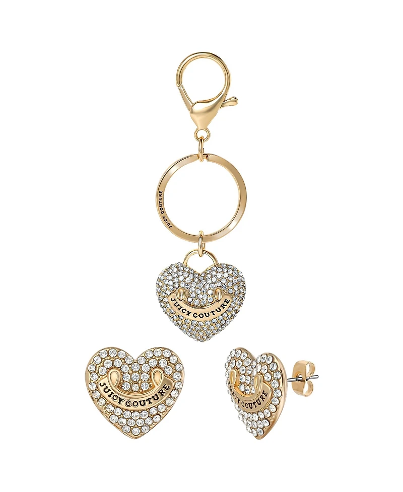 Juicy Couture Gold-Tone Pave Heart Keychain & Earrings Set