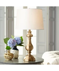 Regency Hill Fairlee Traditional Table Lamps 26" High Set of 2 Antique Brass Metal Candlestick White Fabric Drum Shade for Bedroom Living Room Be