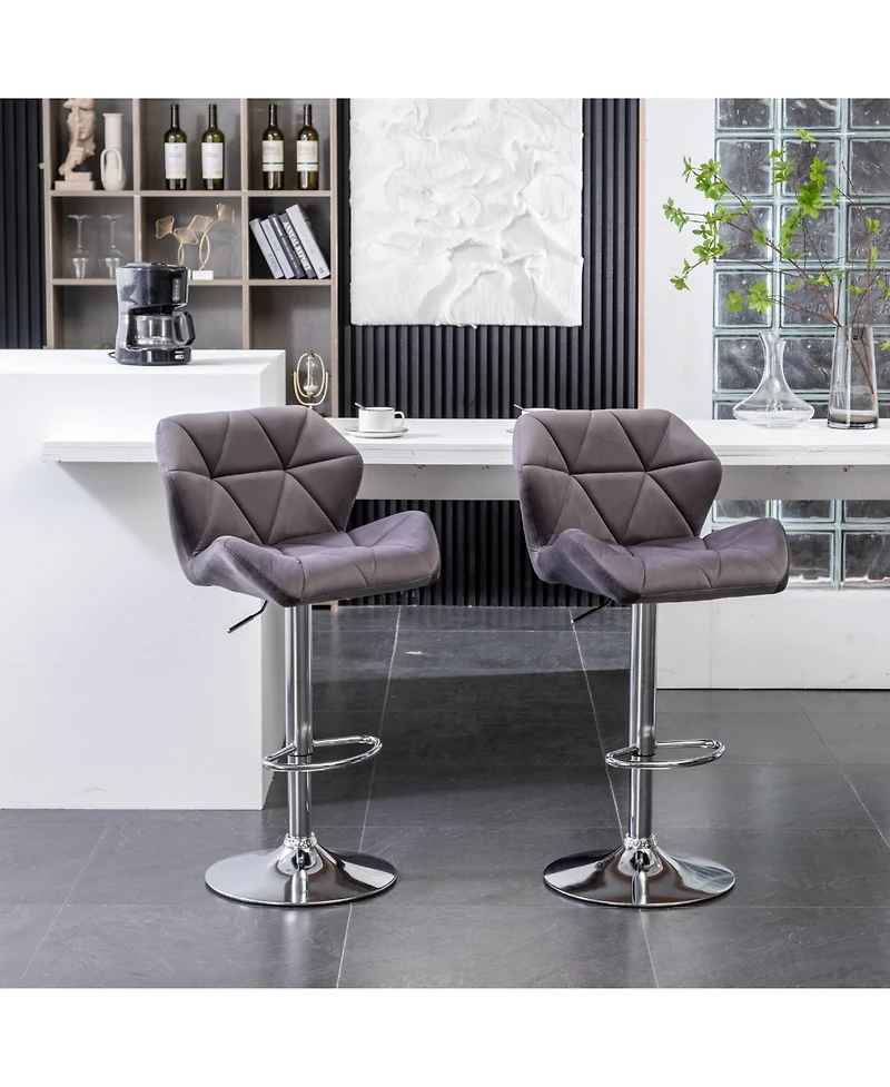 Streamdale Gray Velvet Diamond Tufted Adjustable Barstools (Set of 2)